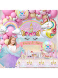 142PCS Pink Unicorn Party Decorations Balloon Arch Backdrop and Tablecloth
