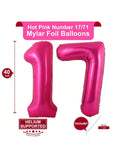 40 Inch Hot Pink Number 17 Balloon for 17th Birthday and Party Decorations