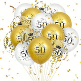 50th Birthday Balloon Set 15-Piece White Gold Confetti 12-Inch for Party Decor