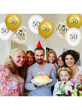 50th Birthday Balloon Set 15-Piece White Gold Confetti 12-Inch for Party Decor
