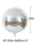 8PCS 22" Silver 4D Giant Round Foil Balloons Mirror Metallic Party Decor