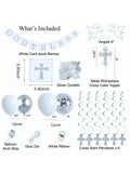Baptism & Communion Decor Set with Banner Cross Cake Topper and Balloons