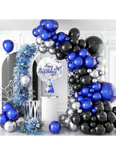 105-Pc Blue and Black Balloon Arch Kit with Silver Metallic Balloons for Parties