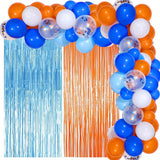 Blue Dog Party Decorations 2PCS Fringe Curtain 63PCS Orange Balloon Garland