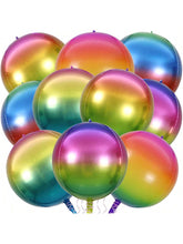 10-Pc 22-Inch Rainbow 4D Mylar Foil Balloons for Birthday and Wedding Parties