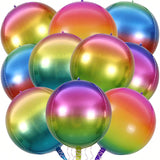10-Pc 22-Inch Rainbow 4D Mylar Foil Balloons for Birthday and Wedding Parties