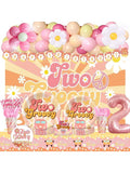 Two Groovy Boho 2nd Birthday Decor with Balloon Backdrop and Tableware
