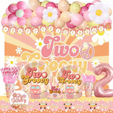 Two Groovy Boho 2nd Birthday Decor with Balloon Backdrop and Tableware