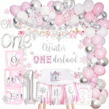 Winter Onederland 1st Birthday Decor with Balloon Garland and Banner