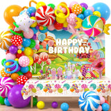 134pcs Candyland Party Decorations Balloon Arch Backdrop Table Decor