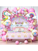 142PCS Pink Unicorn Party Decorations Balloon Arch Backdrop and Tablecloth