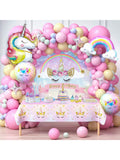 142PCS Pink Unicorn Party Decorations Balloon Arch Backdrop and Tablecloth