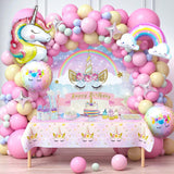 142PCS Pink Unicorn Party Decorations Balloon Arch Backdrop and Tablecloth