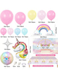 142PCS Pink Unicorn Party Decorations Balloon Arch Backdrop and Tablecloth