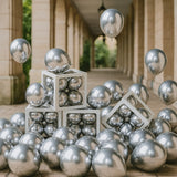 120 Pc 5 Inch Metallic Silver Latex Balloons with Ribbon for Birthday Graduation and Party