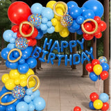 123pcs Red Yellow Blue Balloon Garland with Confetti for Birthday & Party Decor