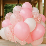Dandy Decor 60PCS Pink White Confetti Balloons with Ribbon Light Pink Latex Bulk