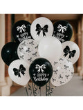 30PCS Black Bow Balloons for Birthday Black White Coquette Party Decor