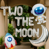 Two The Moon 16 Inch Silver Foil Balloons Moon Robot UFO 2nd Birthday Decor