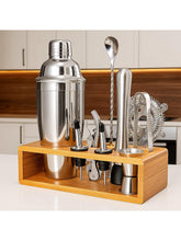 10-Piece Cocktail Shaker Set with Bamboo Stand and Barware Tools