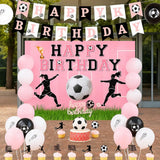 Pink Soccer Birthday Party Decor Set with Banner, Toppers, and Balloons