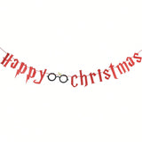 Red Glitter Happy Christmas Banner for Wizard-Themed Holiday Decor