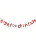 Red Glitter Happy Christmas Banner for Wizard-Themed Holiday Decor