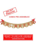 Be Merry Burlap Banner with Snowflakes for Rustic Christmas Mantel Decor