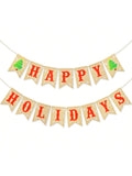 Rustic Happy Holidays Burlap Banner Pre-Strung with Red Letters and Tree Accents
