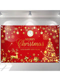 Merry Christmas and Happy New Year Banner Red and Gold Holiday Party Backdrop