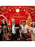 Merry Christmas and Happy New Year Banner Red and Gold Holiday Party Backdrop