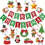 Merry Christmas Banner with Hanging Swirls, Santa & Snowman Decor