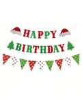 Glitter Christmas and Birthday Banner with Xmas Tree for Holiday Party Decor