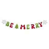 Be Merry Christmas Banner with Red Green Glitter Snowflake Tree for Holiday Decor