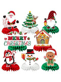 8-Piece 3D Double-Sided Christmas Honeycomb Centerpieces with Santa and Snowman