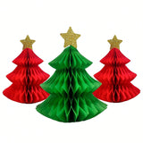 3-Piece Paper Christmas Tree Honeycomb Centerpieces for Holiday Table Decor