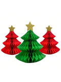 3-Piece Paper Christmas Tree Honeycomb Centerpieces for Holiday Table Decor