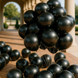 50-Piece Black Metallic 12-Inch Latex Balloons for Birthday, Shower, or Graduation