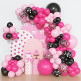 153pcs Pink Black Balloon Garland Kit with Dot Confetti for Kids Birthday & Shower