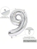 40-Inch Silver Number 9 Foil Balloon for Birthday, Anniversary, or Party Decor