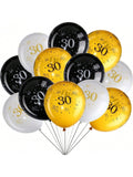 45pcs 12 Inch 30th Birthday Balloons White Gold Black Party Decorations