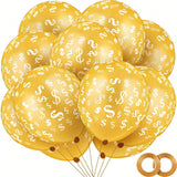 50pcs Dollar Sign Balloons 12 Inch with Gold Ribbon for Party Wedding Casino
