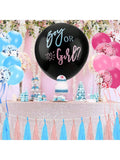 36 Inch Black Gender Reveal Balloon with Blue and Pink Confetti for Party Decor