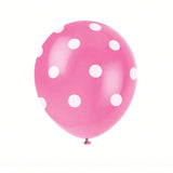 6 Pc 12 Inch Hot Pink Polka Dot Balloons for Party Celebrations