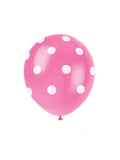 6 Pc 12 Inch Hot Pink Polka Dot Balloons for Party Celebrations