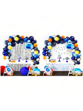 Outer Space Balloon Garland Kit UFO Rocket Astronaut with Foil Curtain
