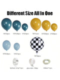 155PCS Race Car Balloon Garland Kit with Blue Yellow Checkered Foil Balloons