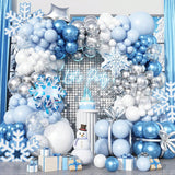 Winter Wonderland Balloon Arch Kit with Blue White Snowflake and Star Balloons