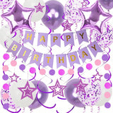 Purple Birthday Decor Banner Star Balloons Glitter Stars Swirls and Paper Garland
