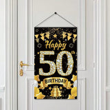 50th Birthday Door Banner Black Gold Party Decoration for Men and Women